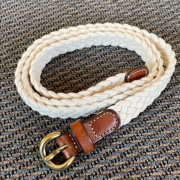 J. Crew Factory Accessories - J. Crew Cotton/Leather/Brass Woven Skinny Rope Belt Retro Size M/L Like New